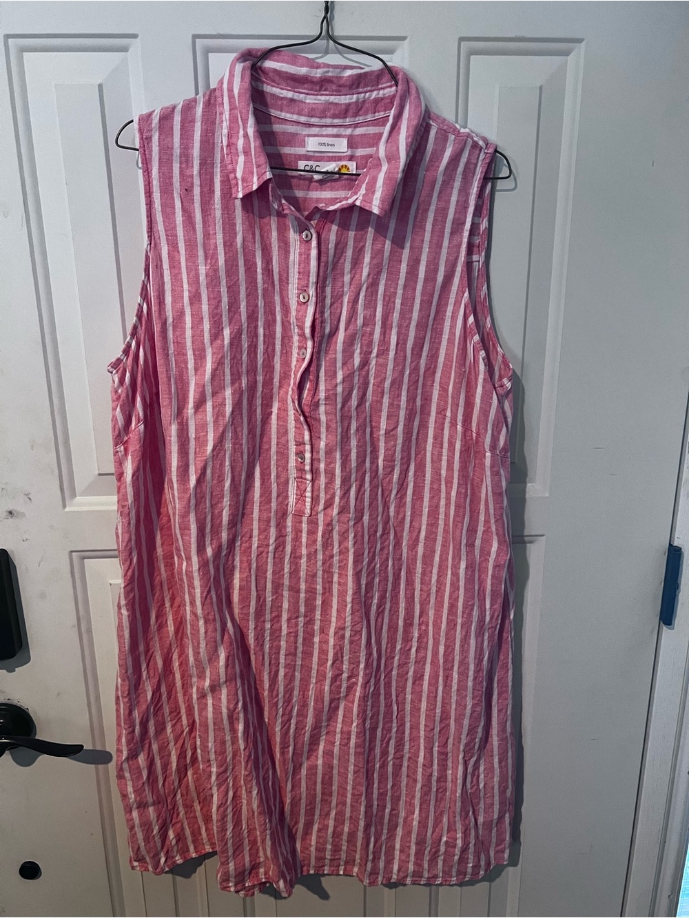 C&C California Pink and White Sleeveless Striped Tunic